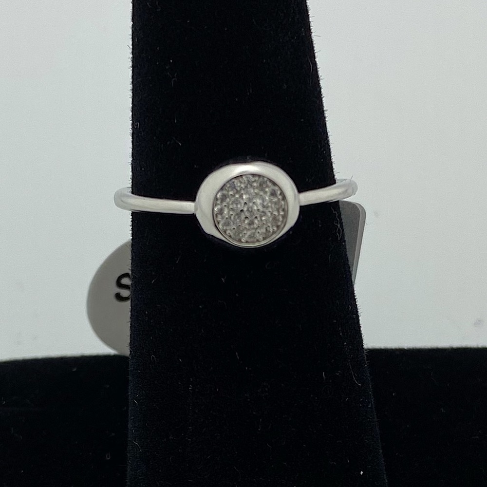 Pave Sterling Silver CZ Disc Ring size 7